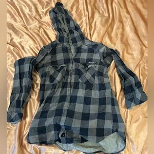 PENN STATE Columbia Blue and Gray Plaid Long Sleeve Top FLANNEL HOODIE